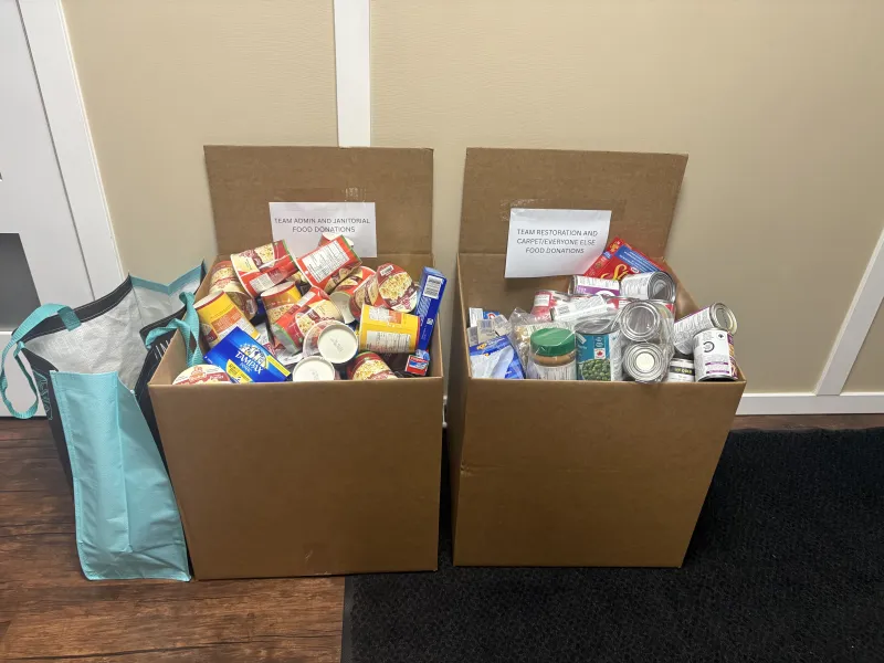 Food drive donation boxes collected by Klean-Rite staff
